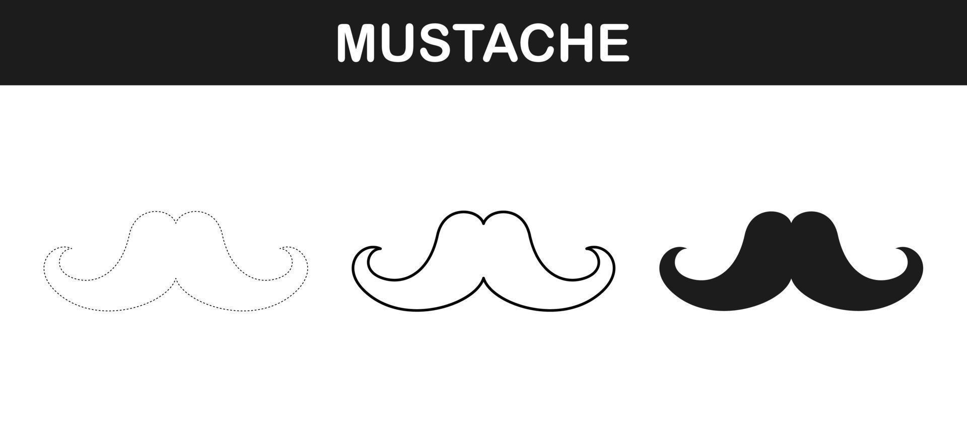 Mustache tracing and coloring worksheet for kids vector