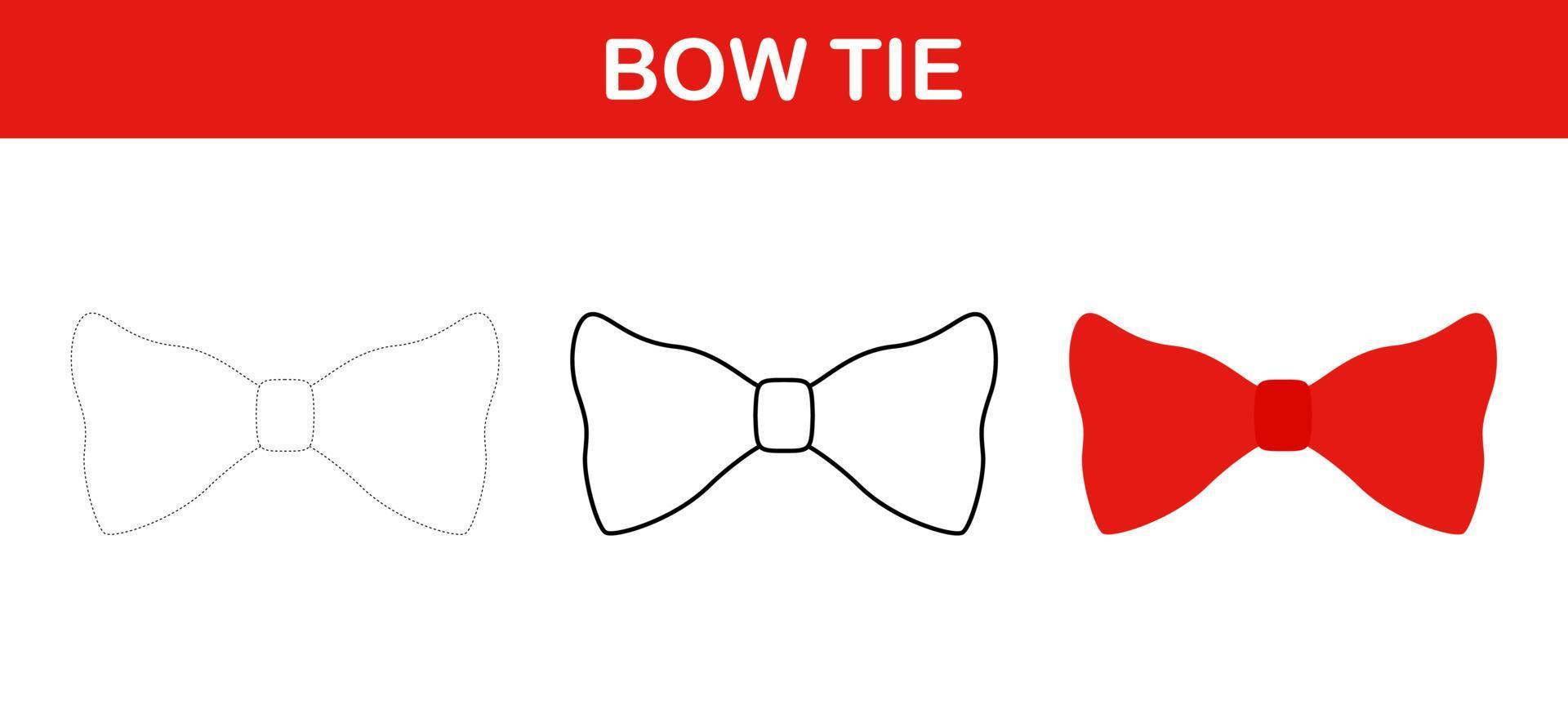 Bow Tie tracing and coloring worksheet for kids vector