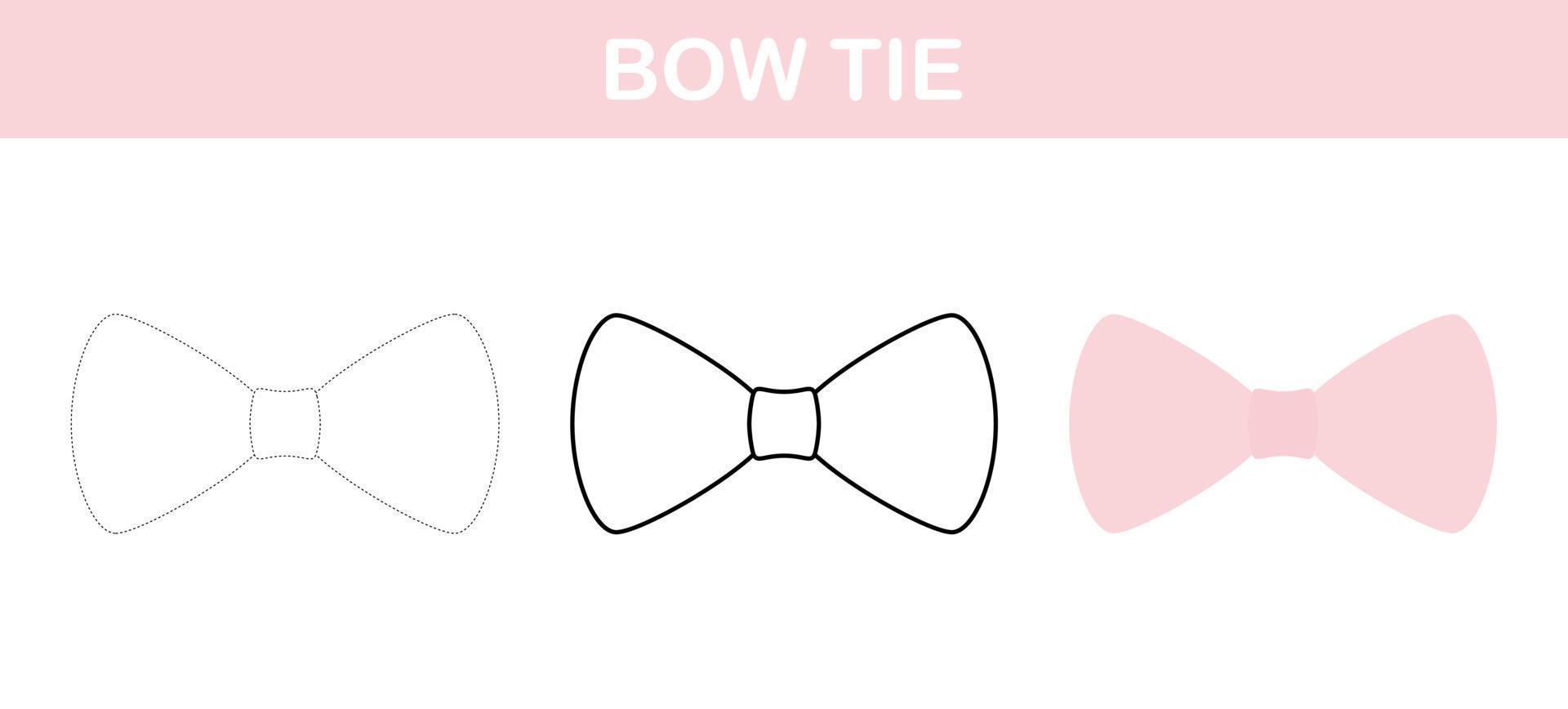 Bow Tie tracing and coloring worksheet for kids vector