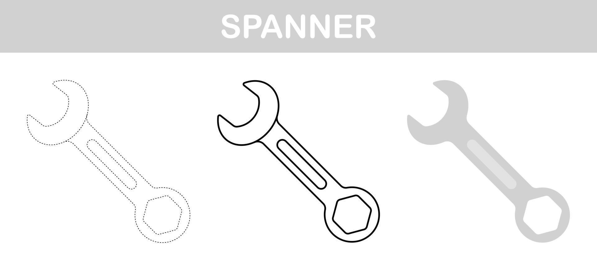 Spanner tracing and coloring worksheet for kids vector