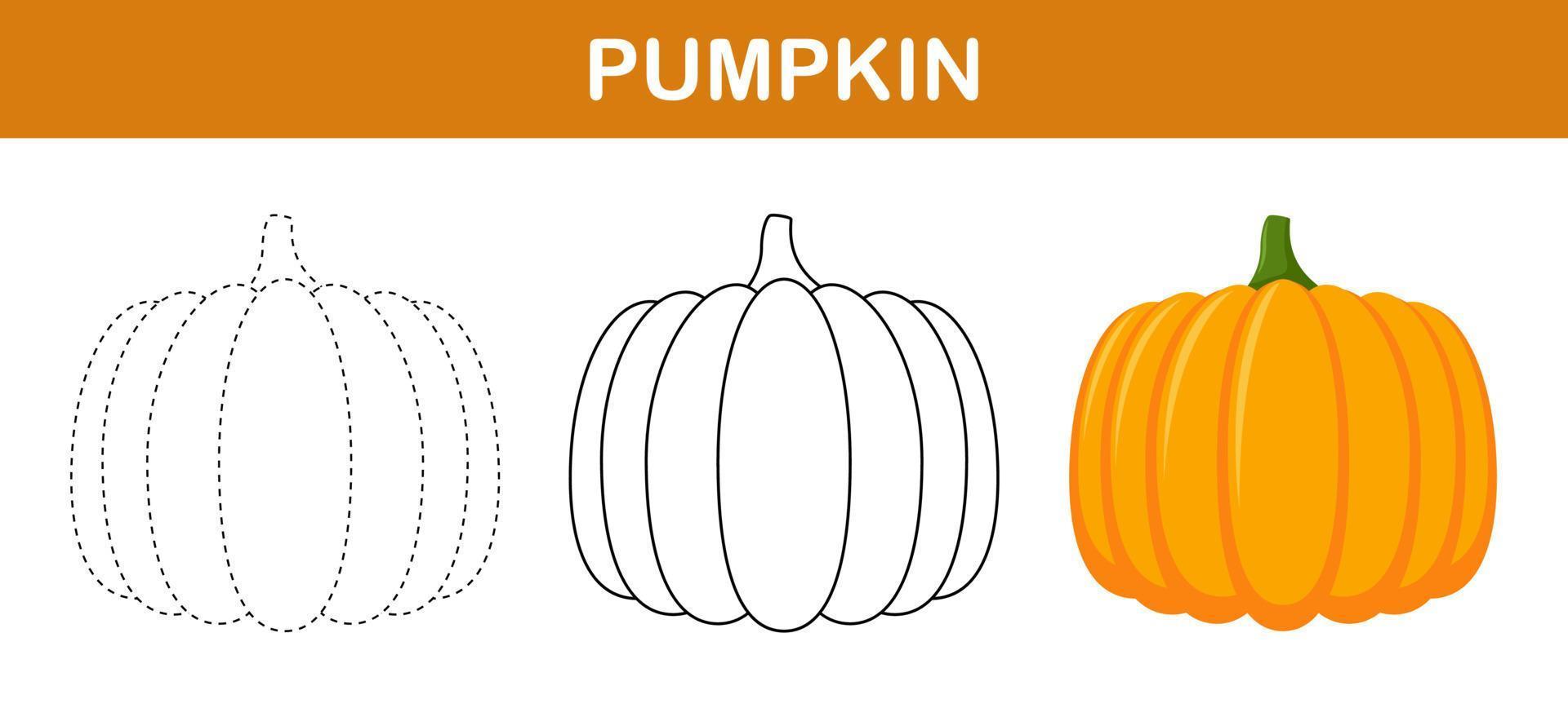 Pumpkin tracing and coloring worksheet for kids vector