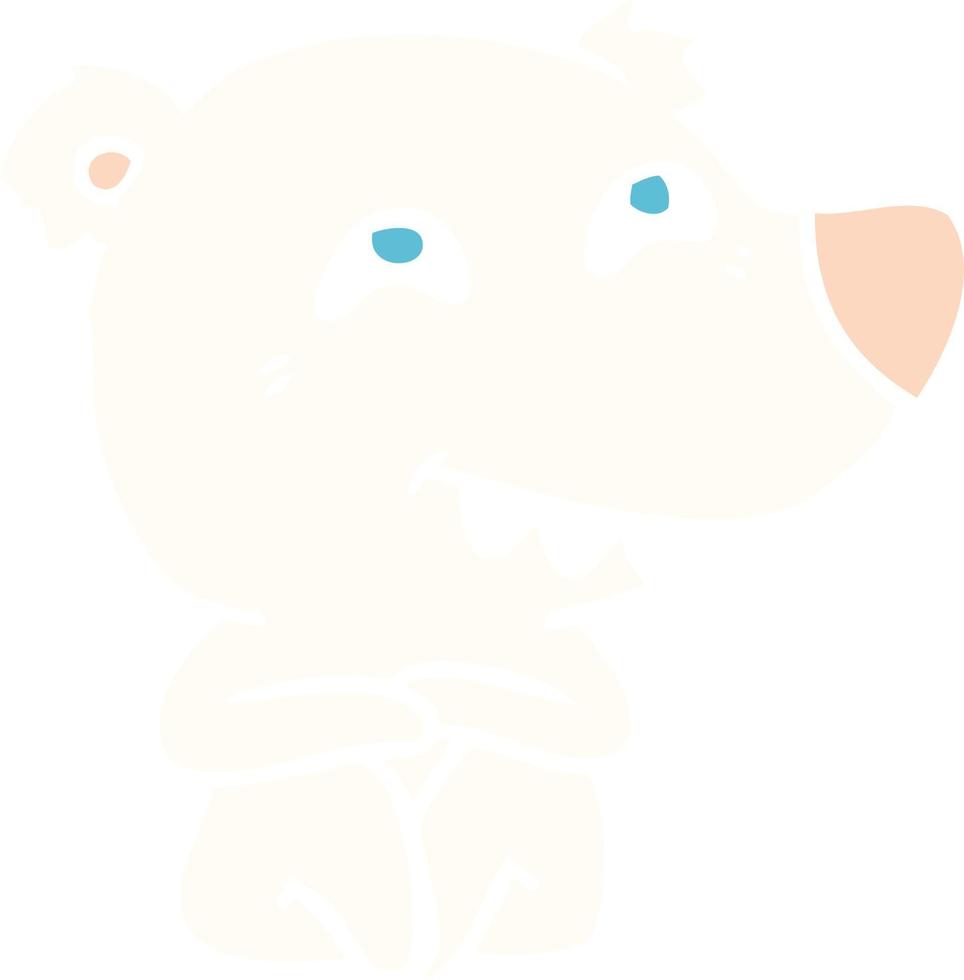 flat color style cartoon polar bear showing teeth vector