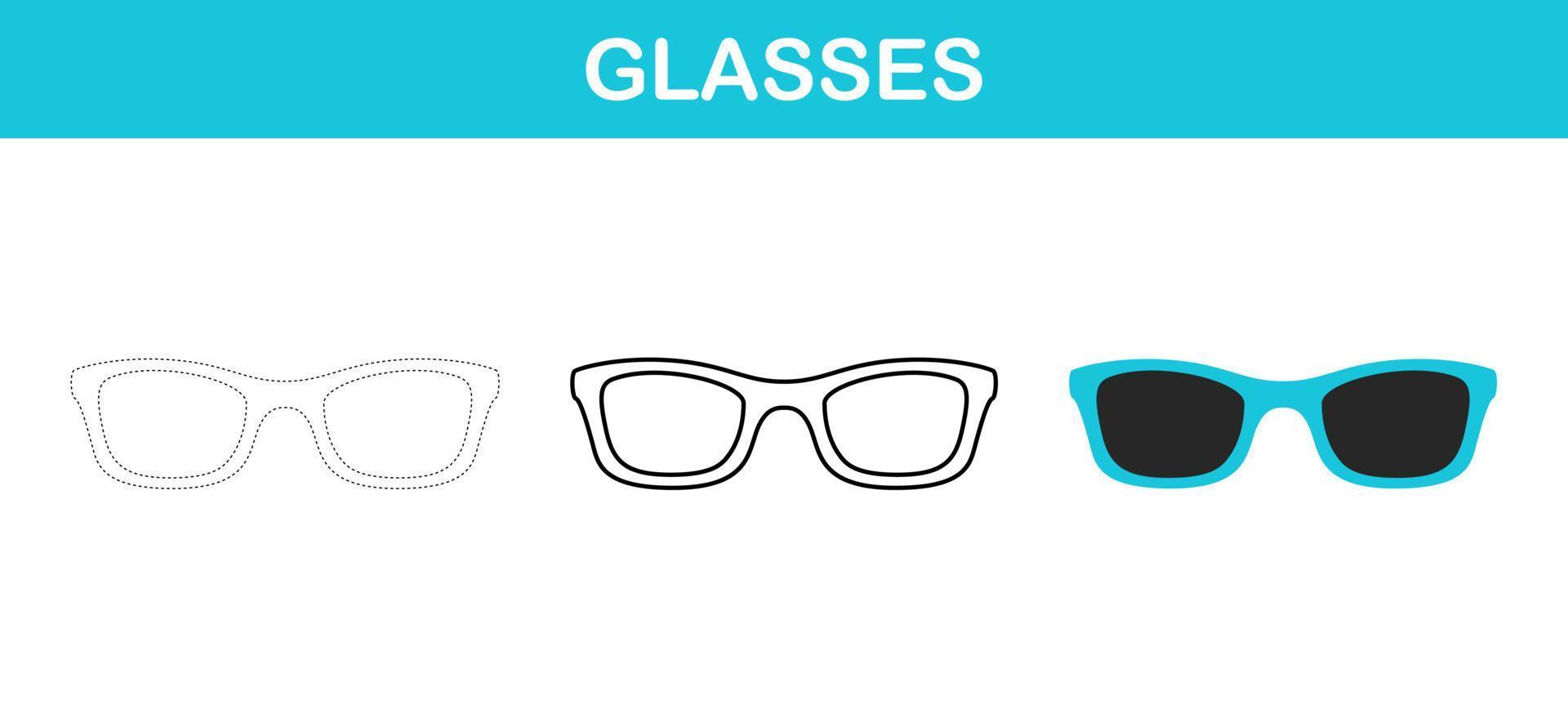 Glasses tracing and coloring worksheet for kids vector