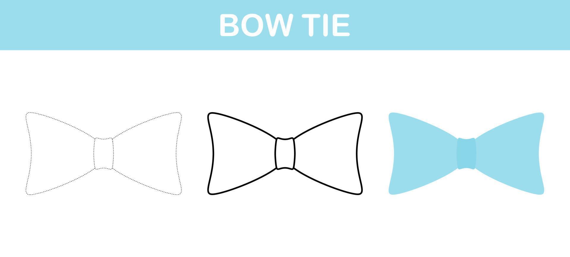 Bow Tie tracing and coloring worksheet for kids vector