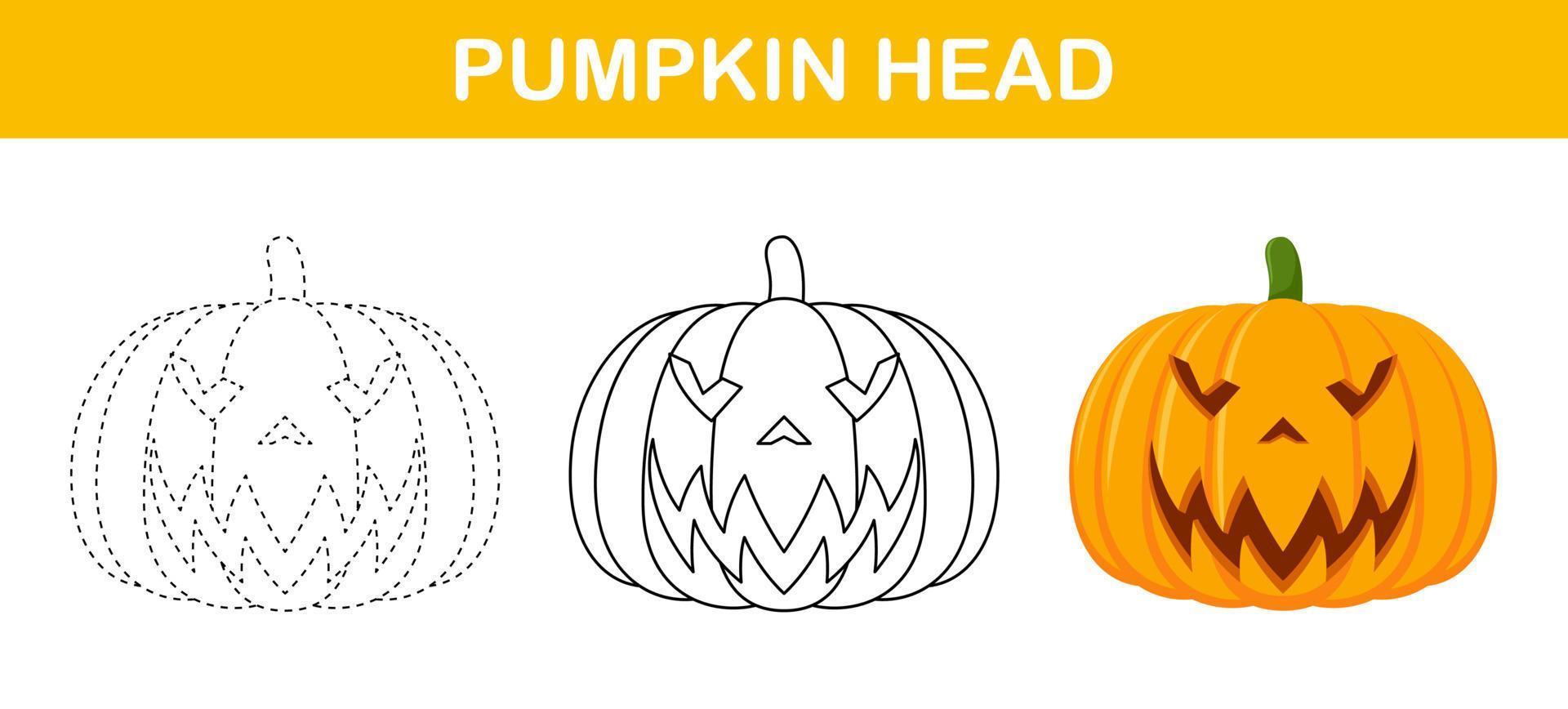 Pumpkin Halloween tracing and coloring worksheet for kids vector