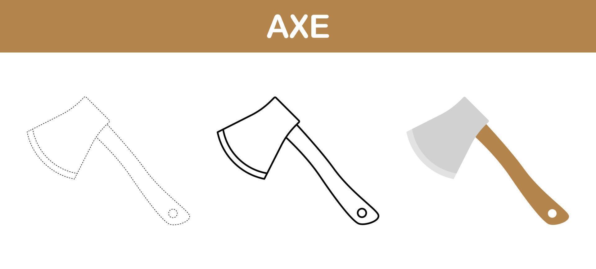 Axe tracing and coloring worksheet for kids vector