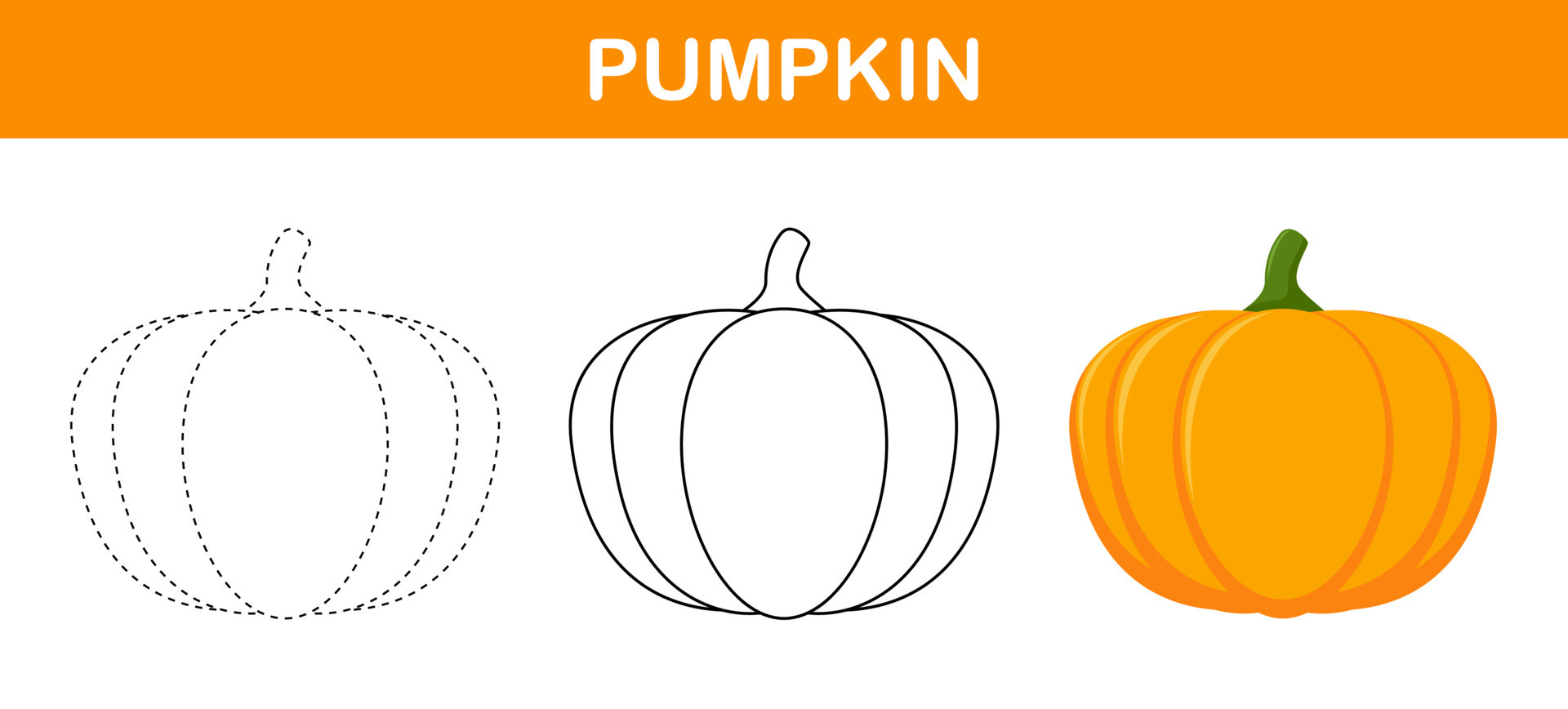 Pumpkin tracing and coloring worksheet for kids 12139342 Vector Art at
