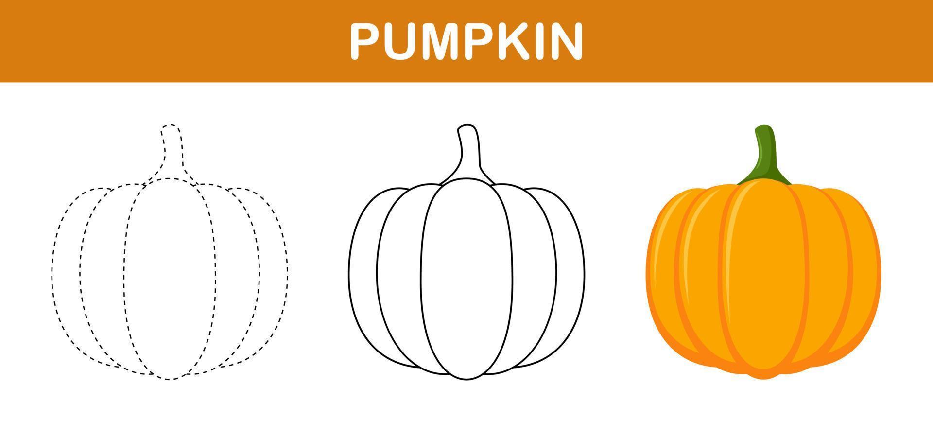 Pumpkin tracing and coloring worksheet for kids vector