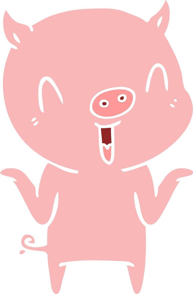 happy flat color style cartoon pig vector