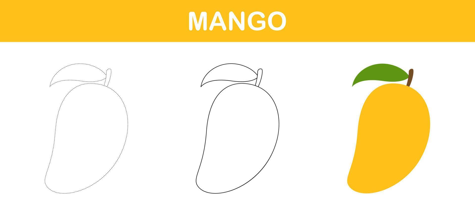 Mango tracing and coloring worksheet for kids vector