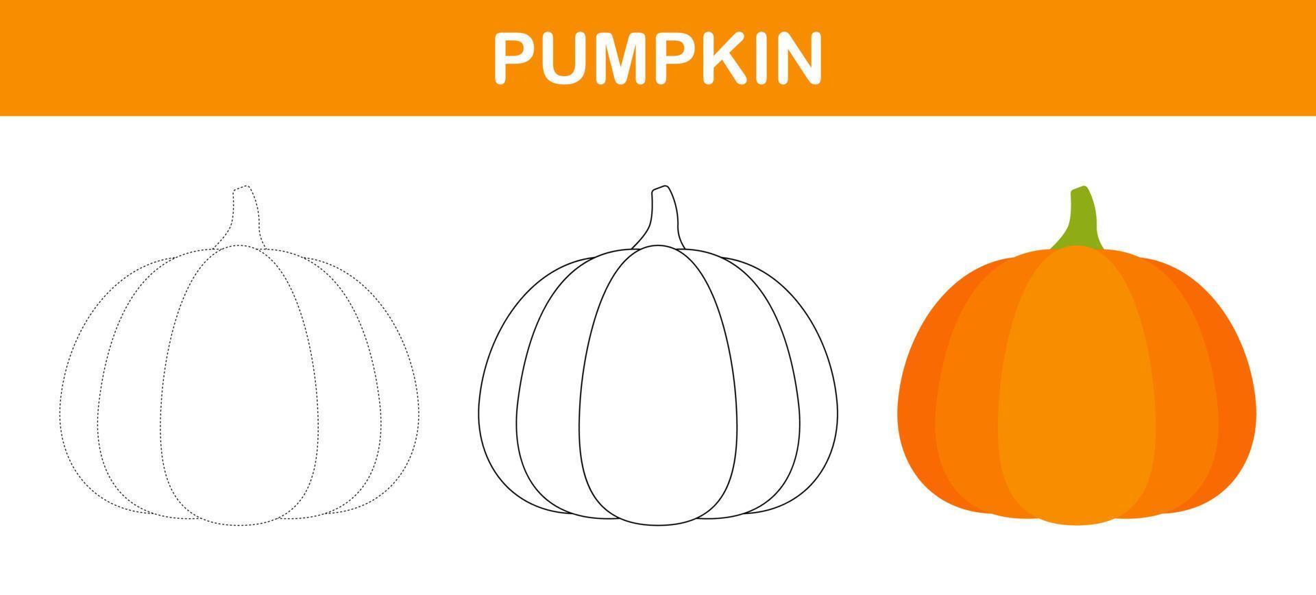 Pumpkin tracing and coloring worksheet for kids vector