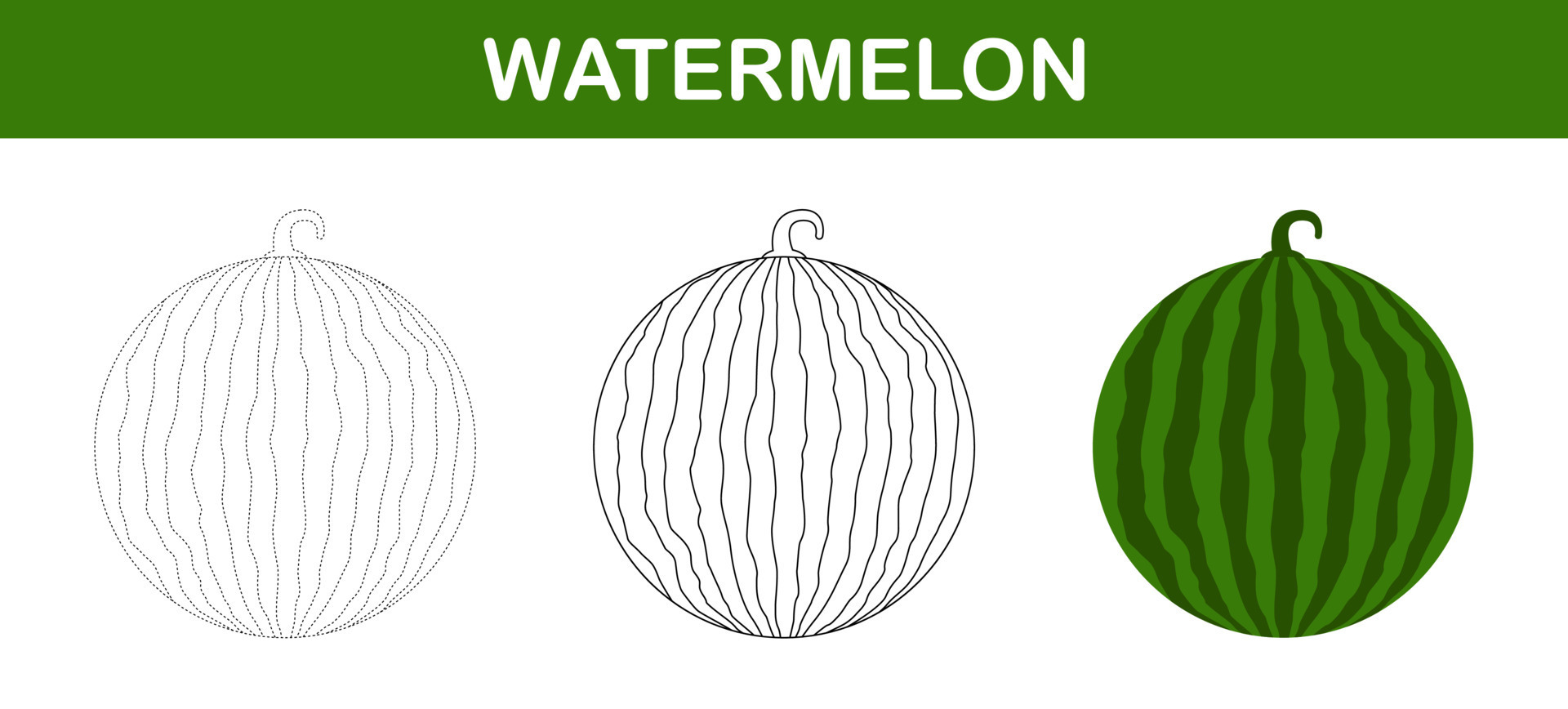 Watermelon tracing and coloring worksheet for kids 12139402 Vector Art