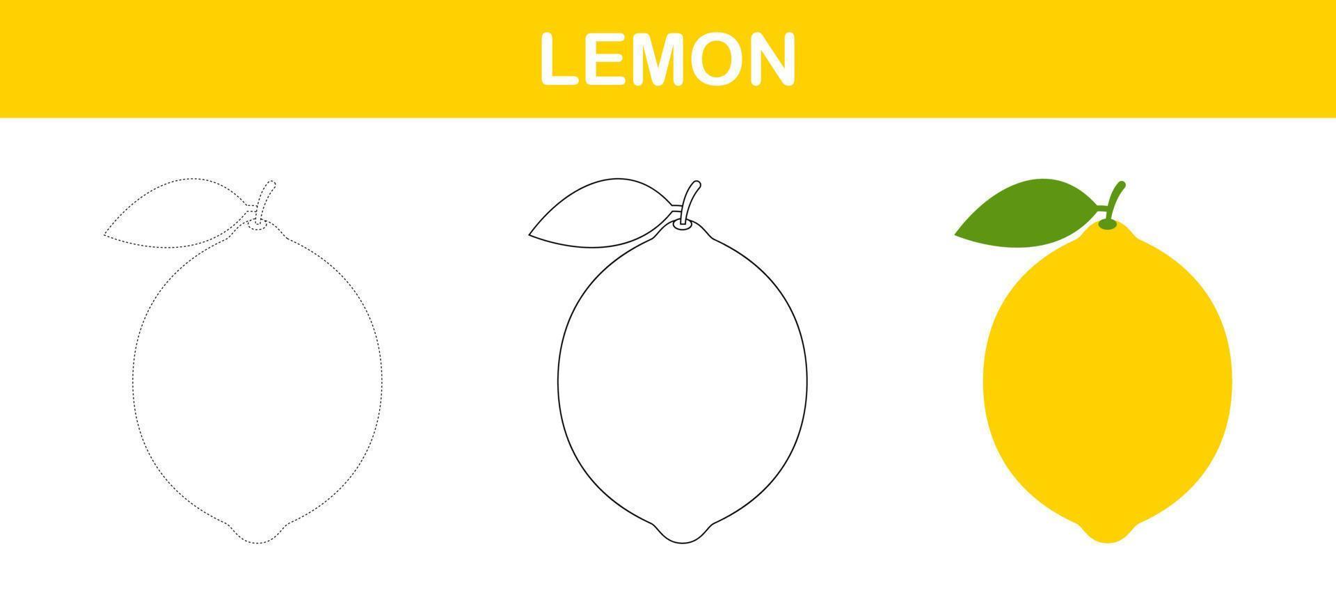 hoja de trabajo para colorear y rastrear limón para niños vector