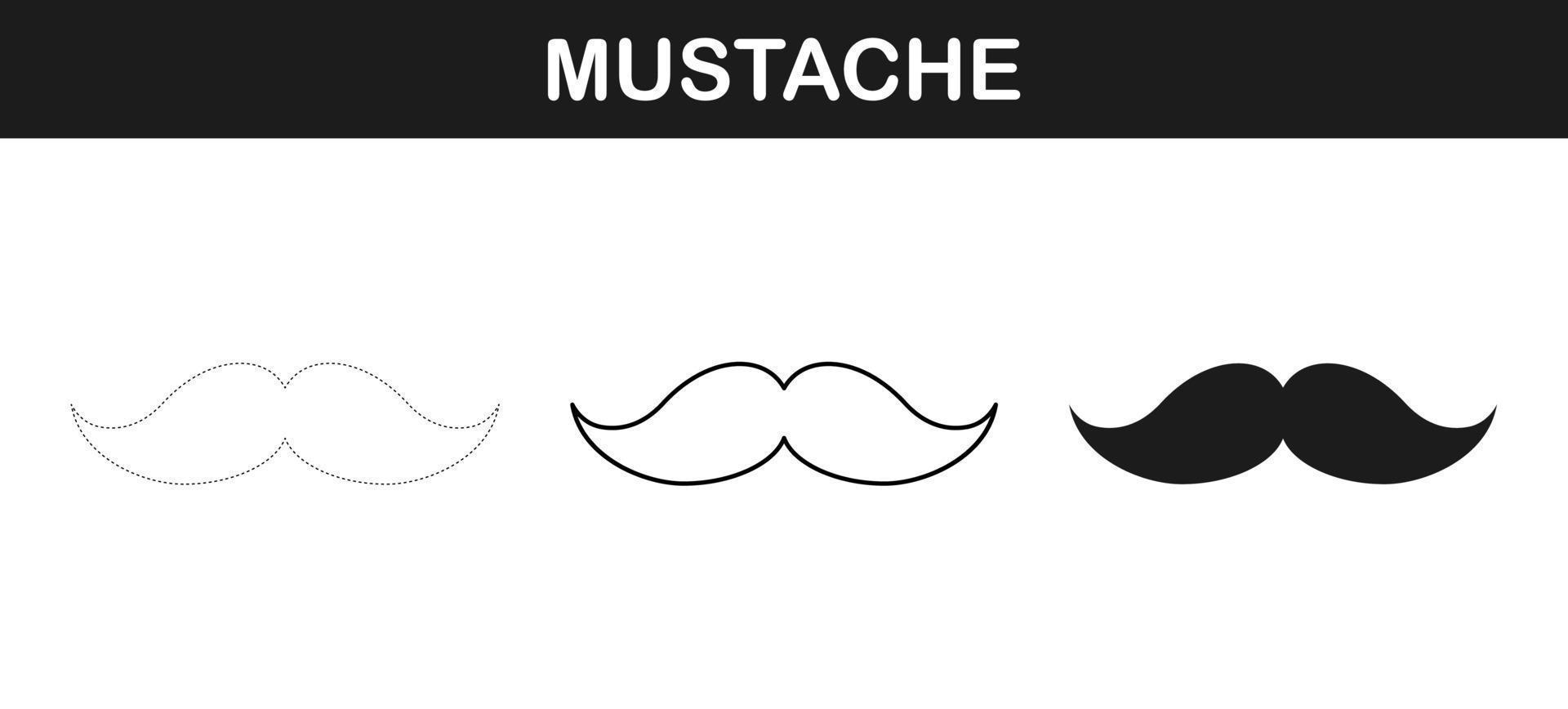 Mustache tracing and coloring worksheet for kids vector