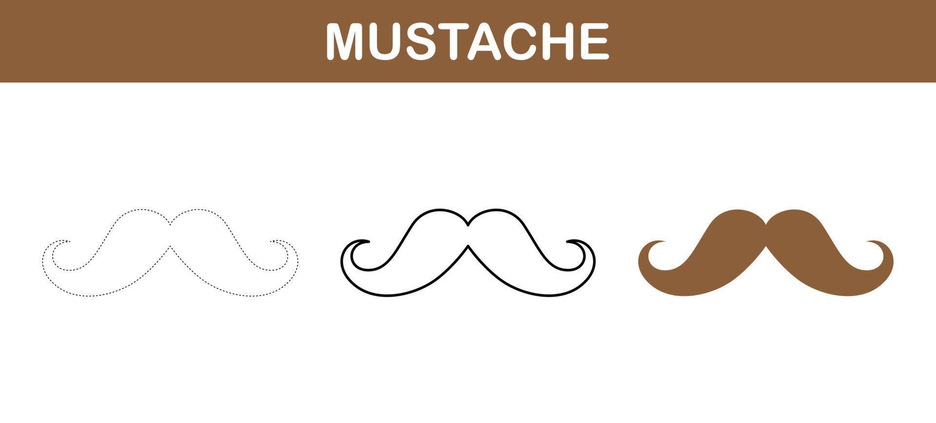 Mustache tracing and coloring worksheet for kids vector