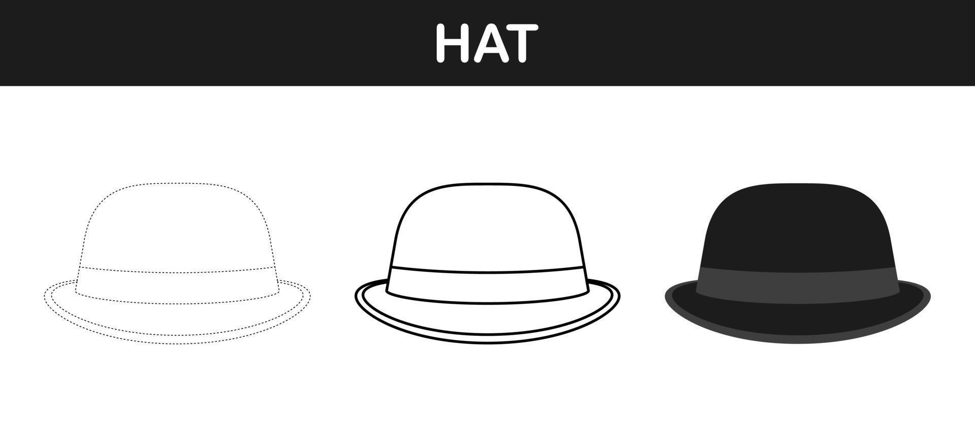 Hat tracing and coloring worksheet for kids vector