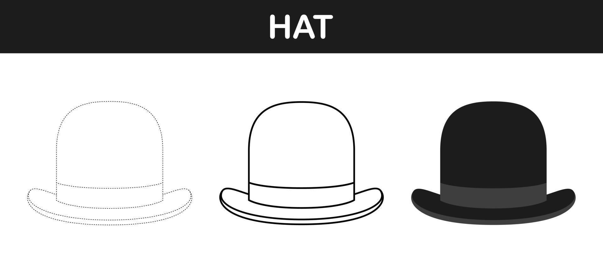 Hat tracing and coloring worksheet for kids vector