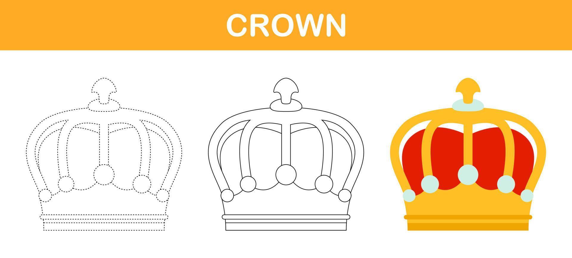 Crown tracing and coloring worksheet for kids vector