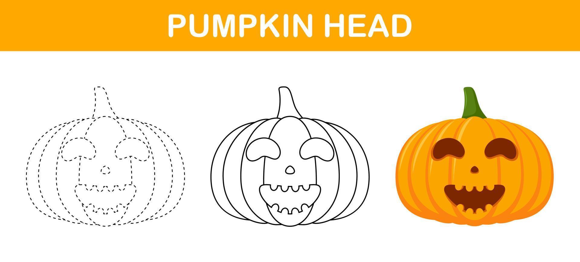 Pumpkin Halloween tracing and coloring worksheet for kids vector