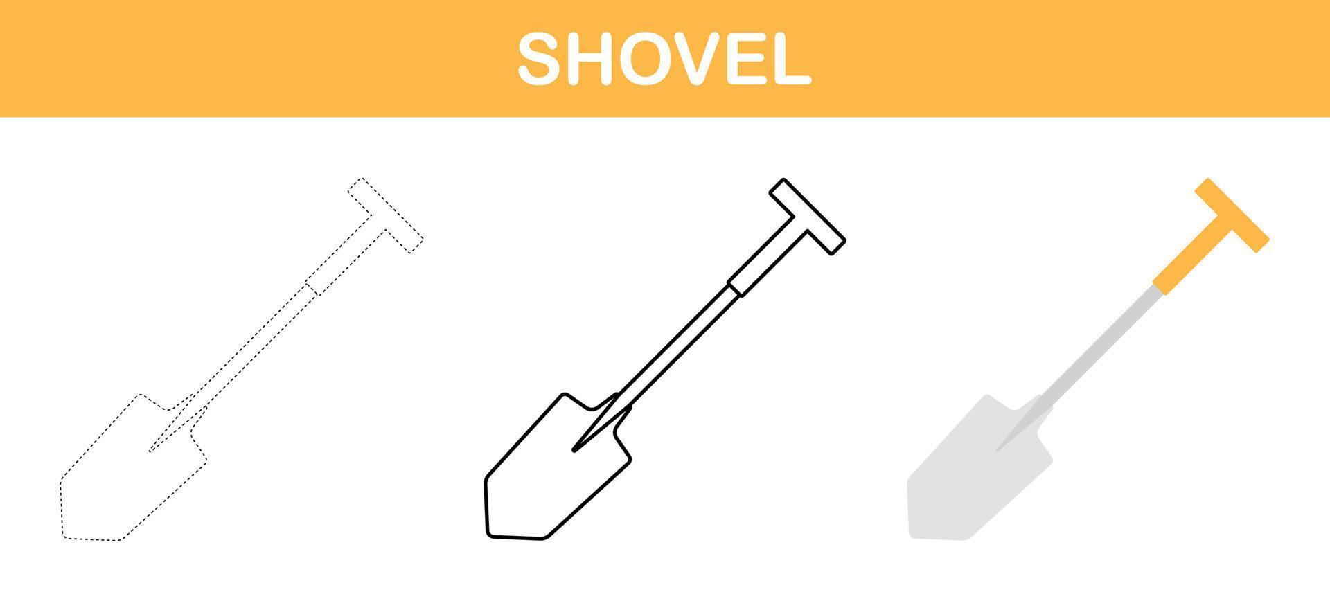 Shovel tracing and coloring worksheet for kids vector