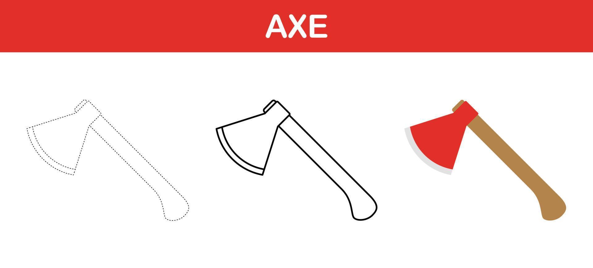 Axe tracing and coloring worksheet for kids vector