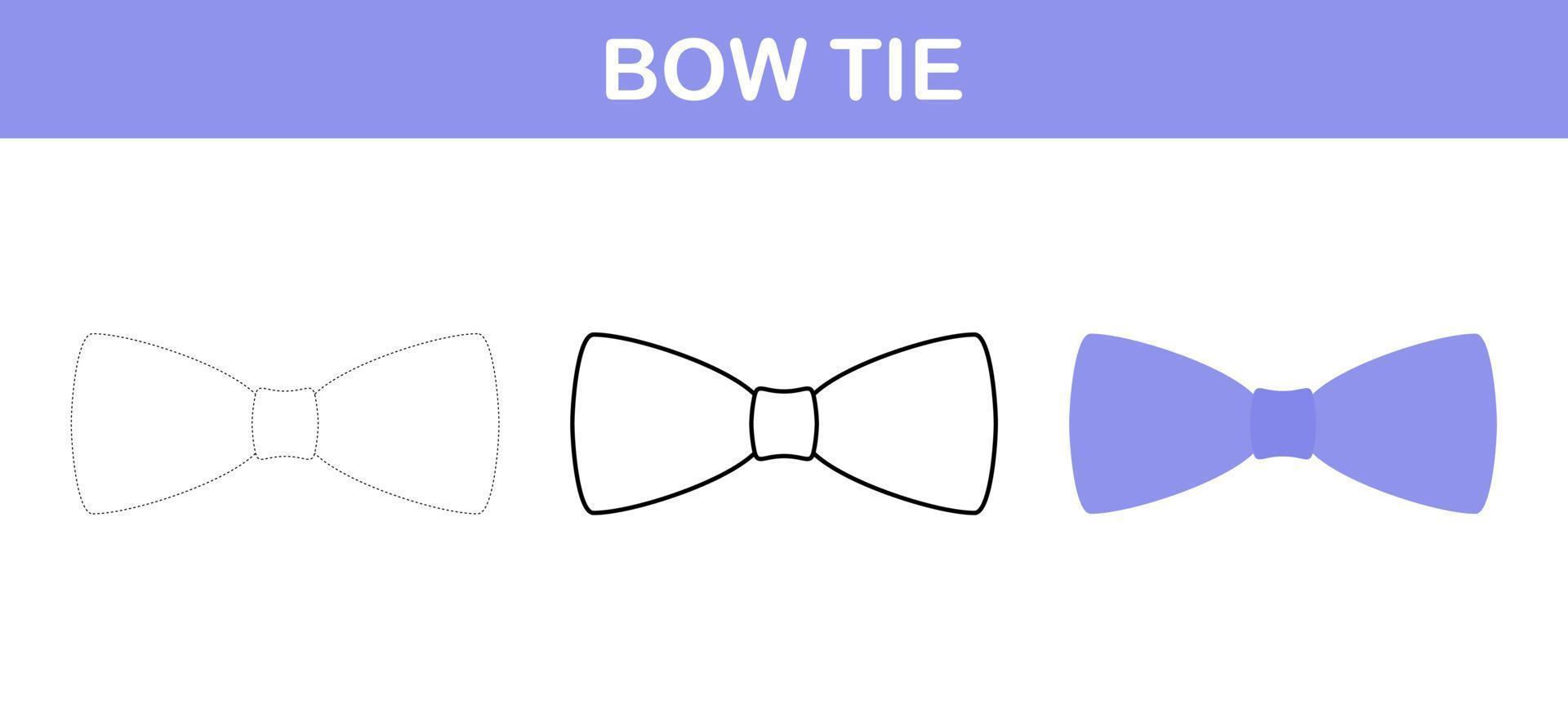 Bow Tie tracing and coloring worksheet for kids vector