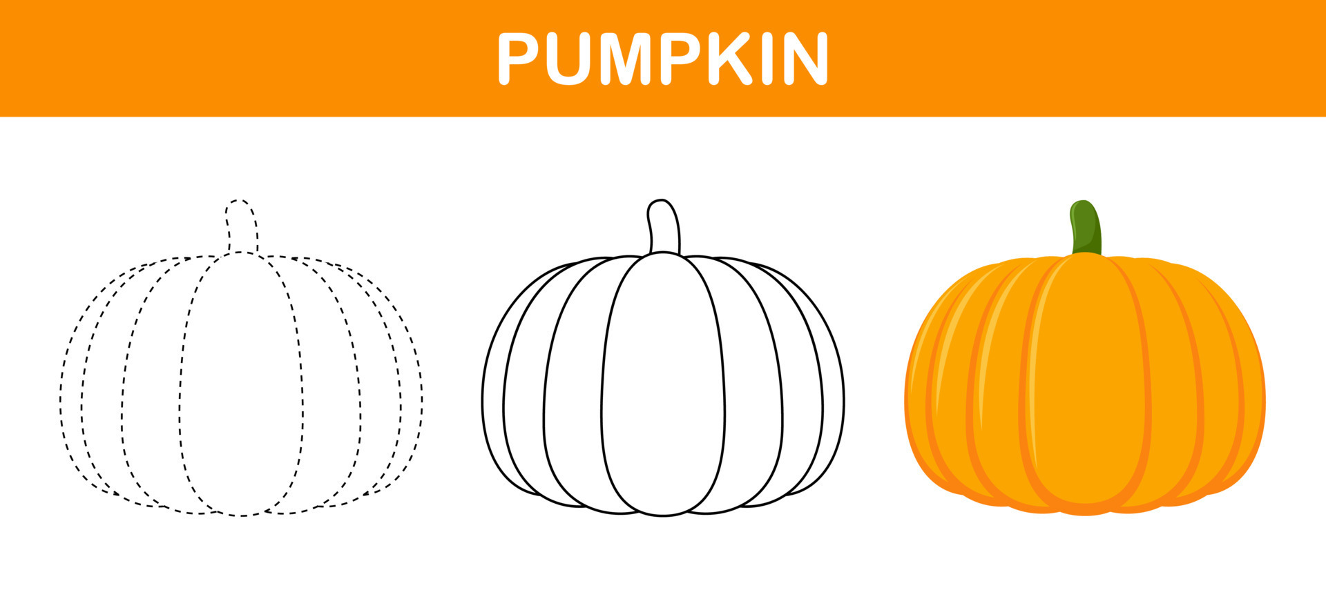 Pumpkin tracing and coloring worksheet for kids 12139542 Vector Art at