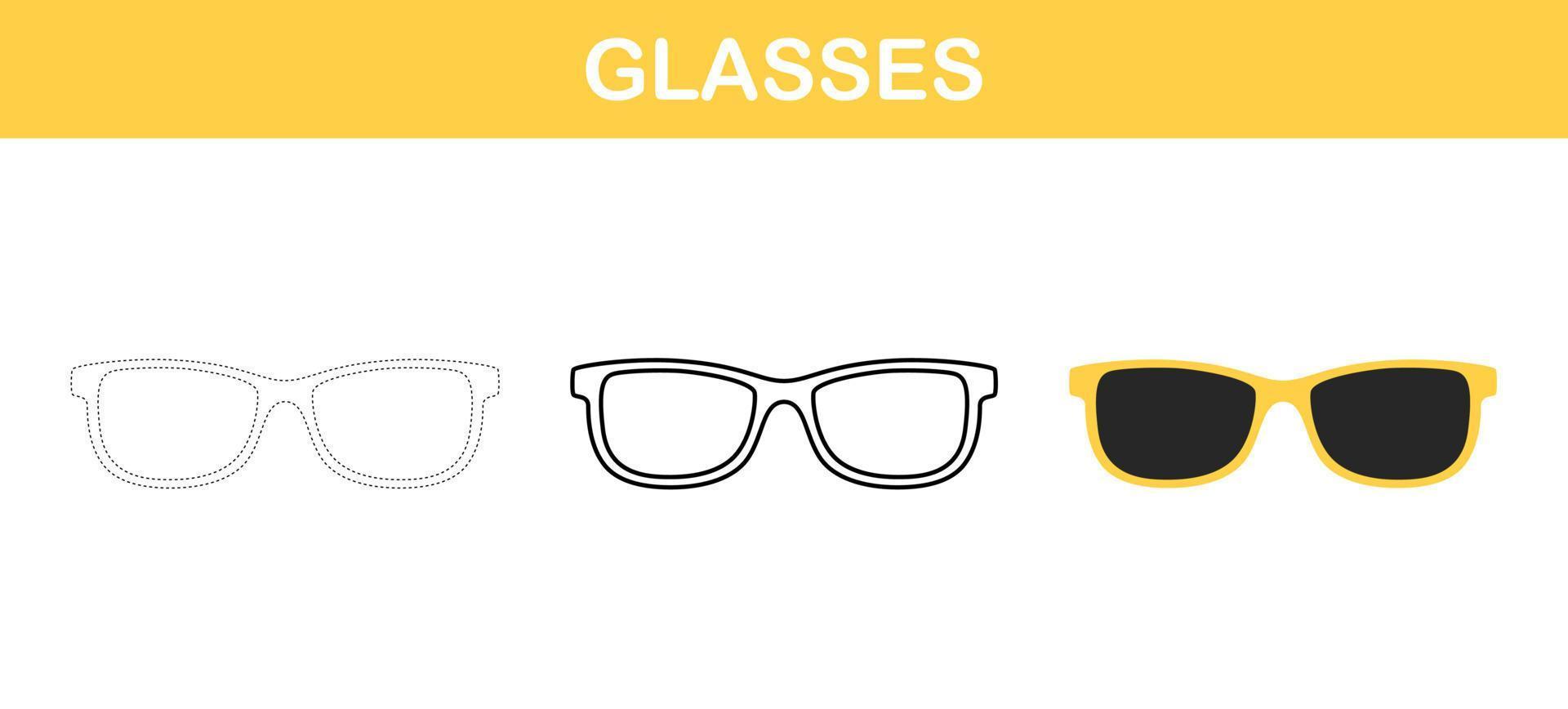 Glasses tracing and coloring worksheet for kids vector