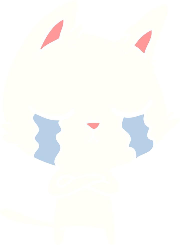 crying flat color style cartoon cat vector