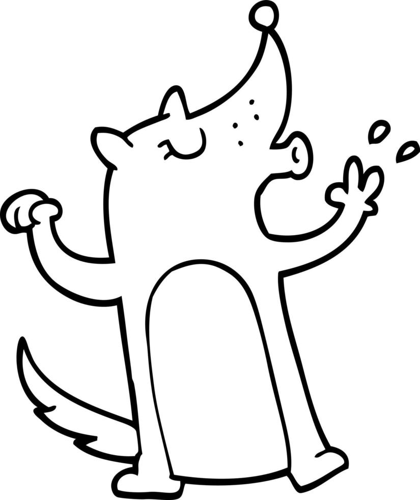 line drawing cartoon whistling wolf vector