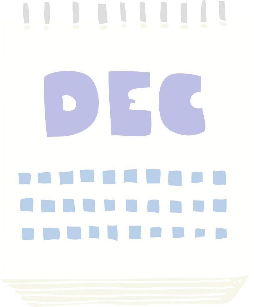 ilustración de color plano de un calendario de dibujos animados que muestra el mes de diciembre vector