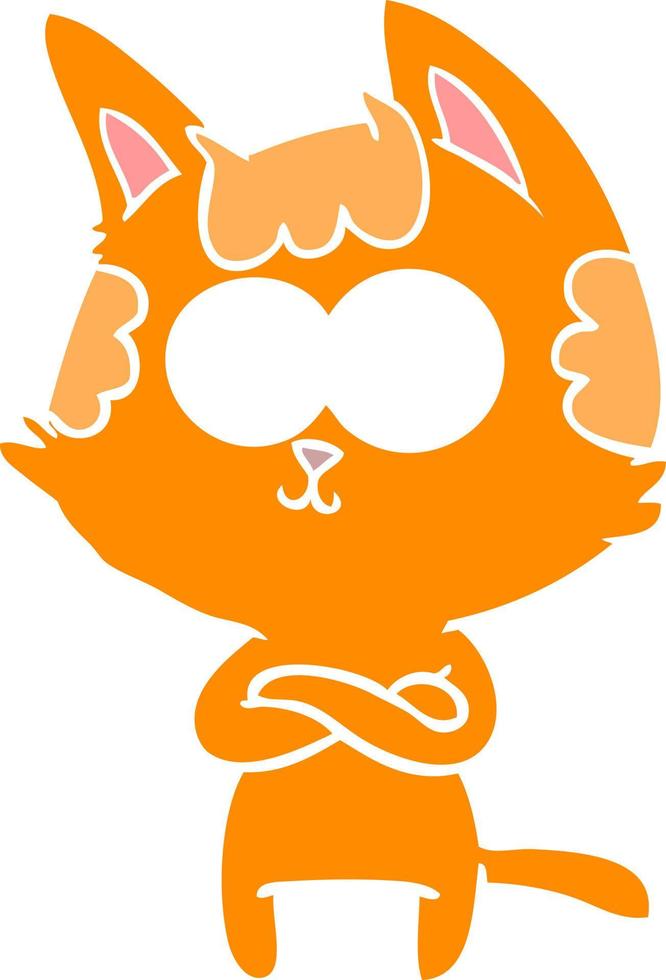 happy flat color style cartoon cat with crossed arms vector