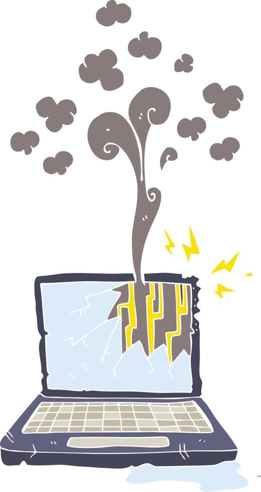 flat color illustration of a cartoon broken computer vector