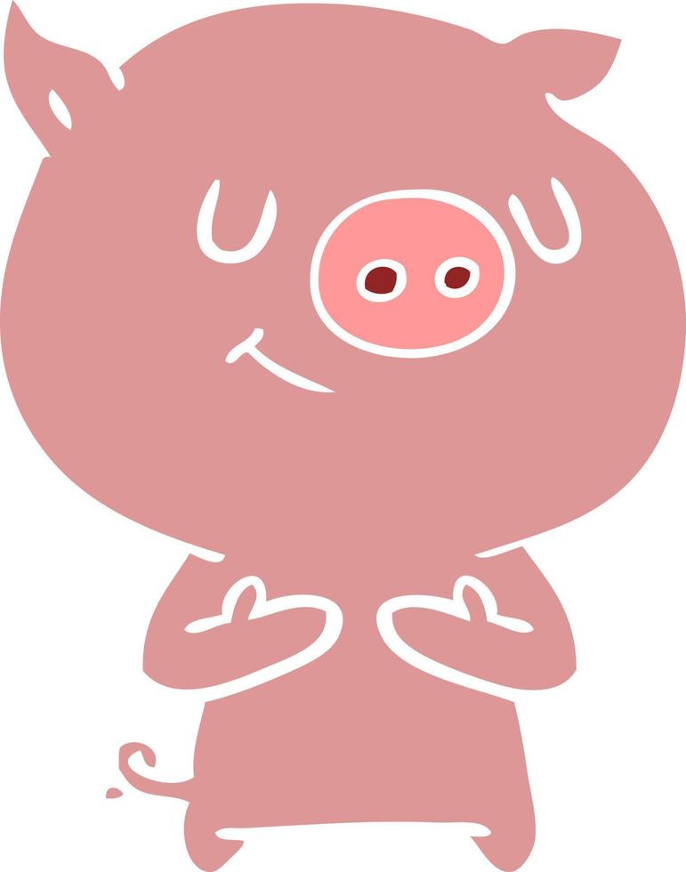 happy flat color style cartoon pig vector