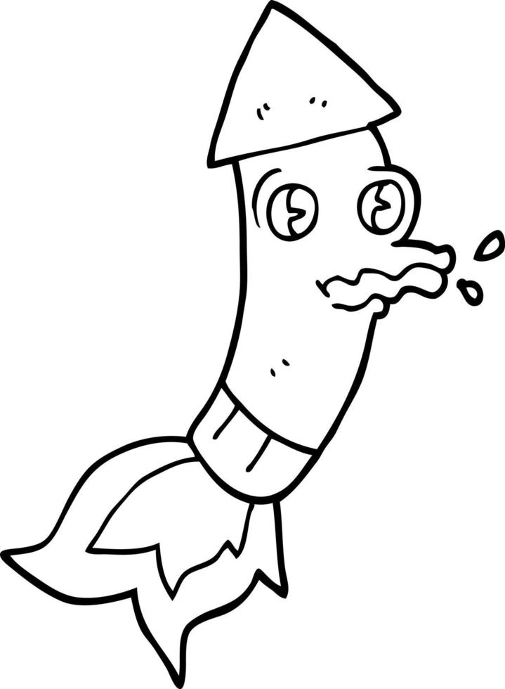 line drawing cartoon rocket vector
