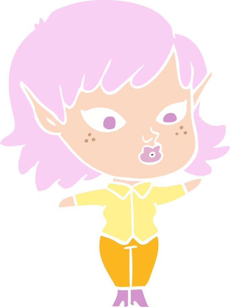 chica elfa de dibujos animados de estilo de color bastante plano vector