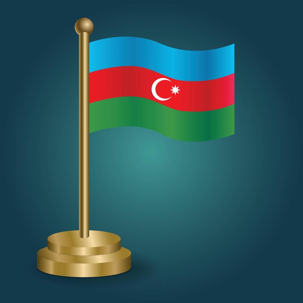 Azerbaijan national flag on golden pole on gradation isolated dark background. table flag, vector illustration