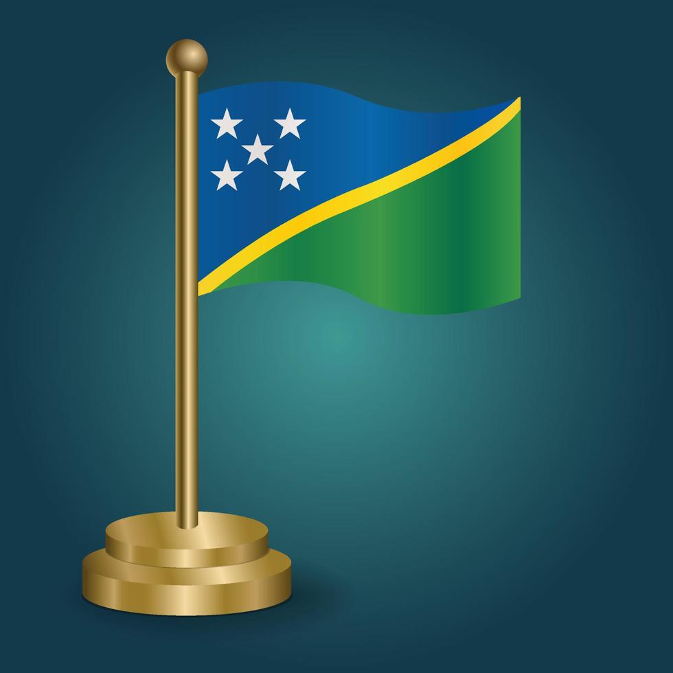 salomon islands national flag on golden pole on gradation isolated dark background. table flag, vector illustration