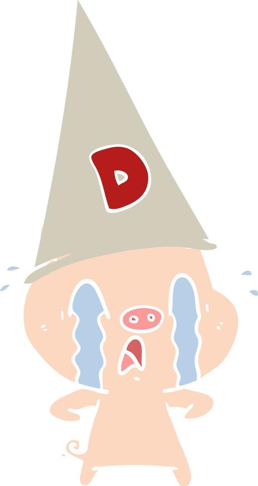 crying pig wearing dunce hat vector