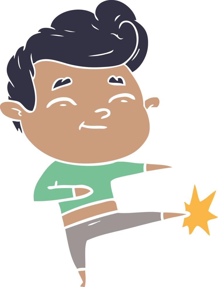 happy flat color style cartoon man kicking vector