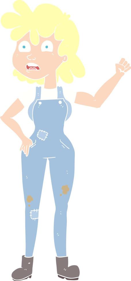 flat color illustration of a cartoon woman shaking fist vector