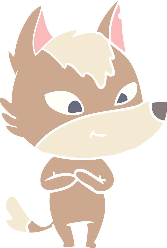 friendly flat color style cartoon wolf vector