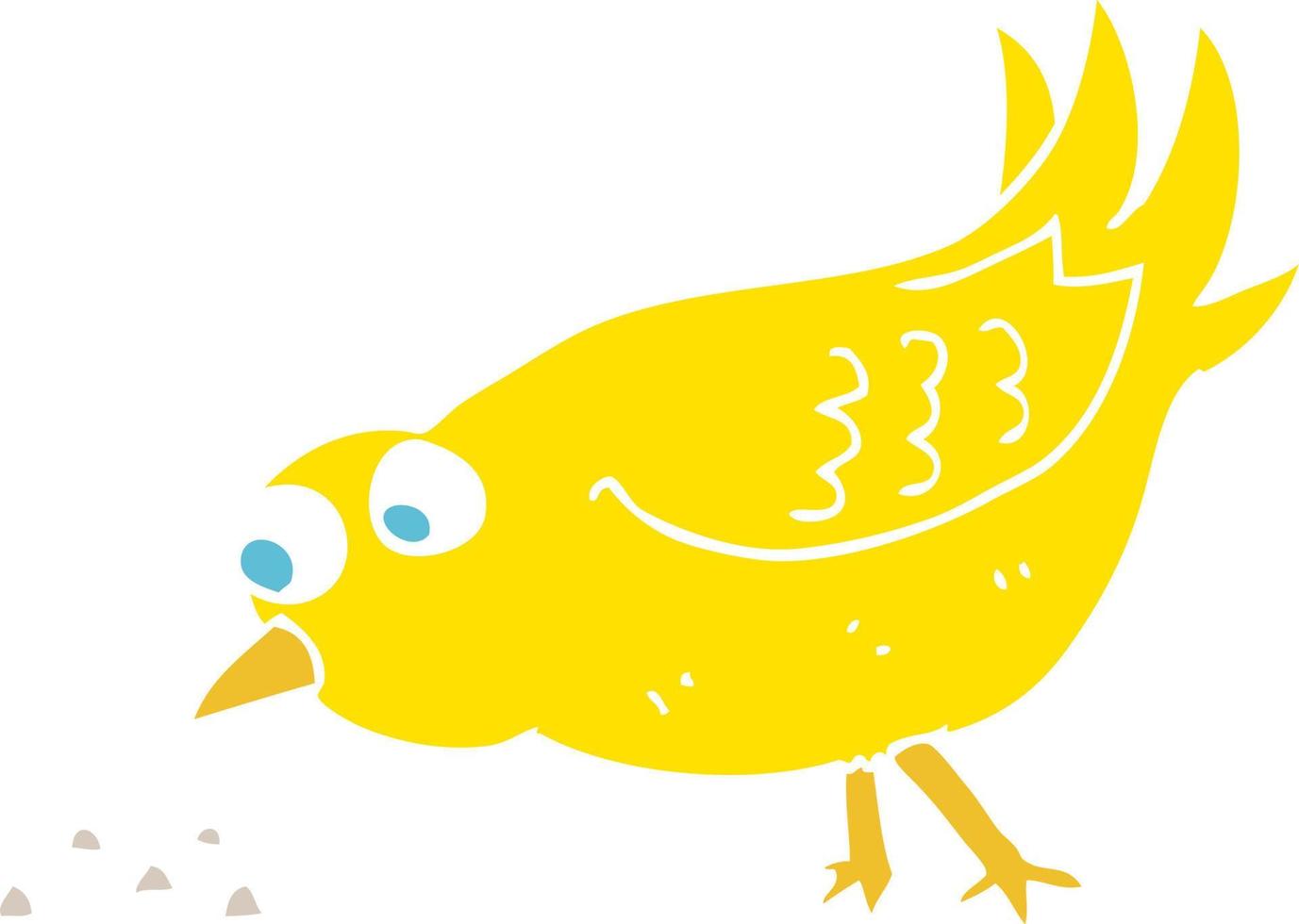 flat color illustration of a cartoon bird pecking seeds vector