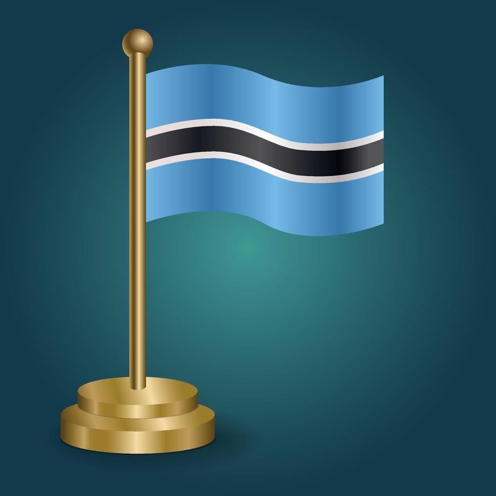 Botswana national flag on golden pole on gradation isolated dark background. table flag, vector illustration