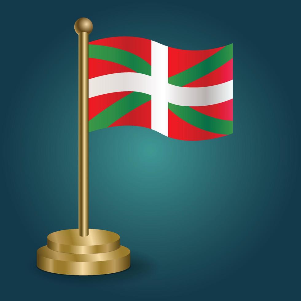 Basque Lands national flag on golden pole on gradation isolated dark background. table flag, vector illustration