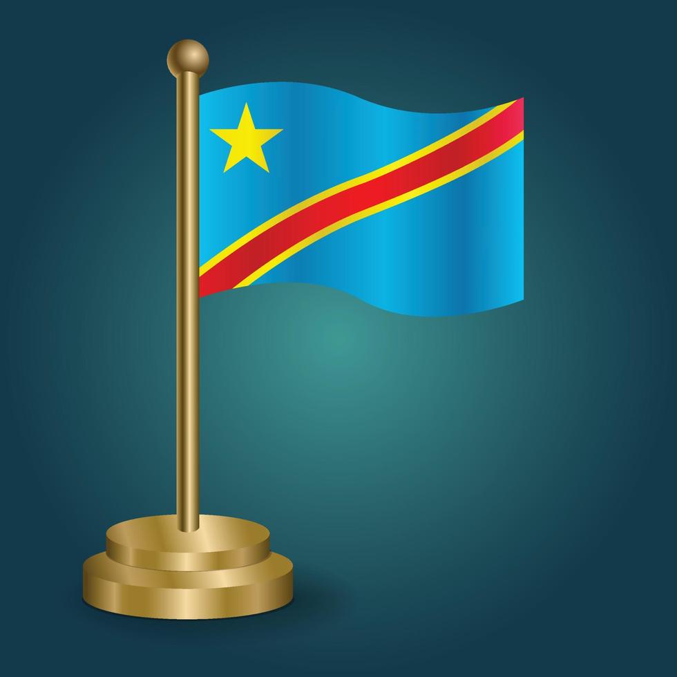 Congo national flag on golden pole on gradation isolated dark background. table flag, vector illustration