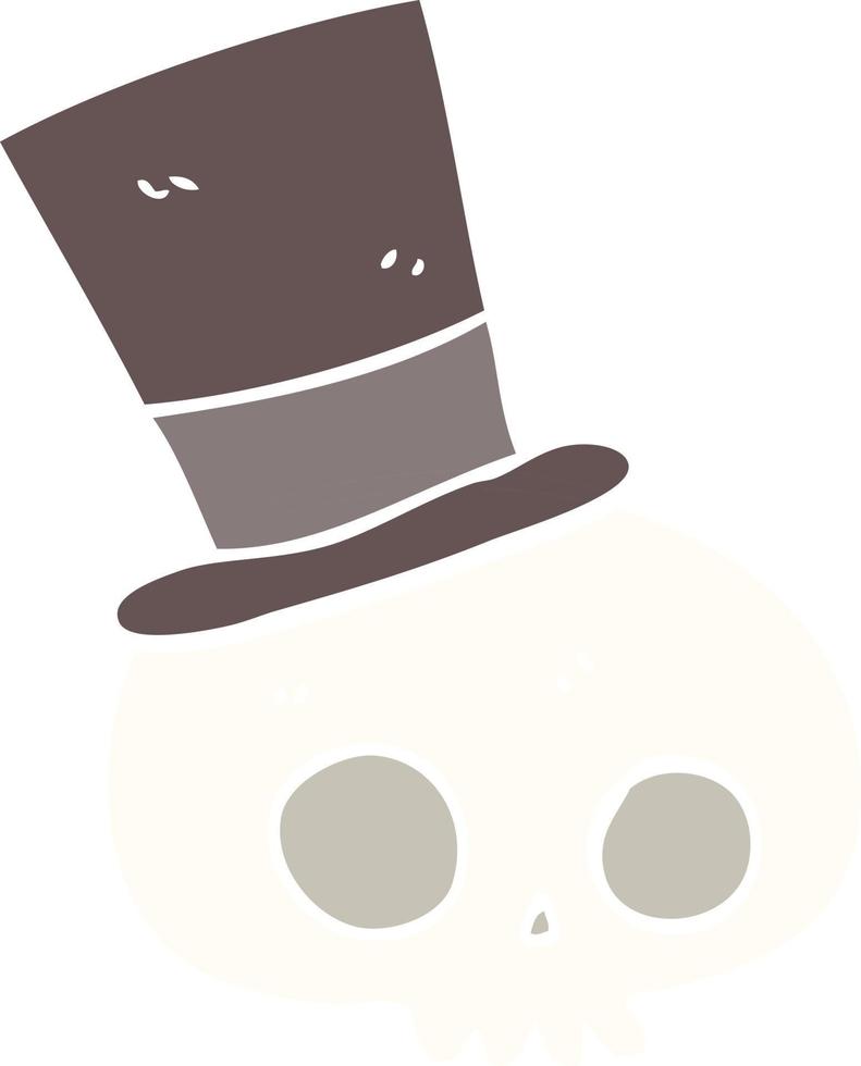 ilustración de color plano de un cráneo de dibujos animados con sombrero de copa vector