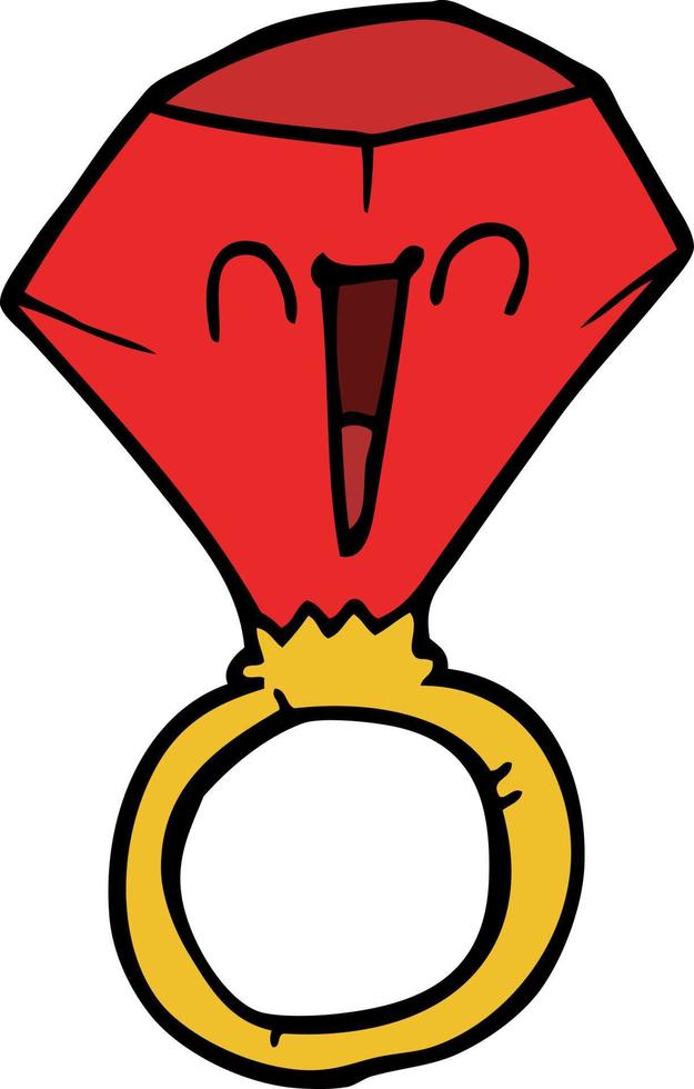 cartoon doodle red ruby ring vector