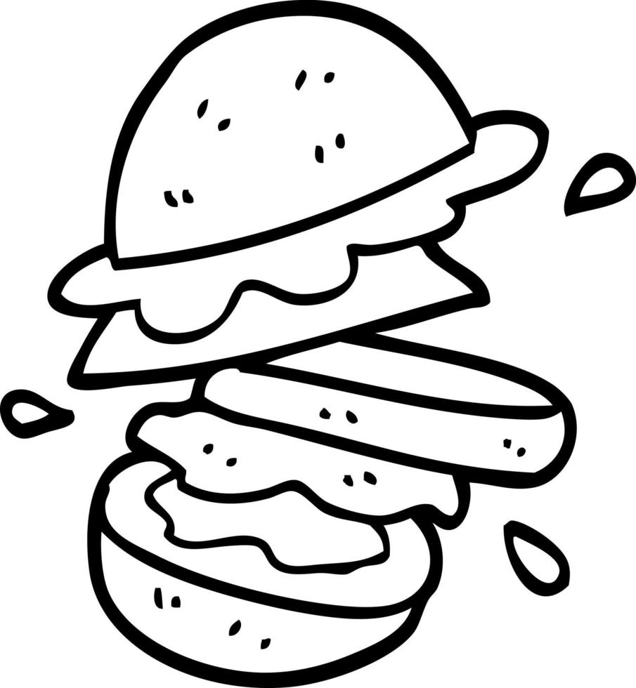 line drawing cartoon burger vector