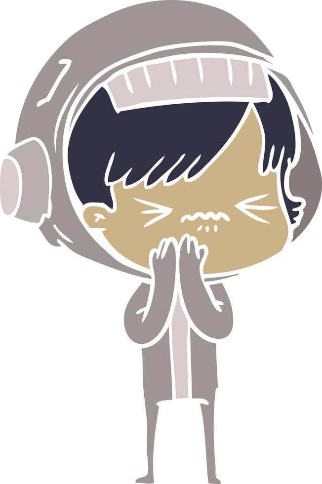 angry flat color style cartoon space girl vector